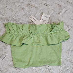 Zara Light Green Ruffle Crop Top